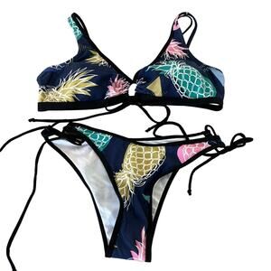 Pineapple Print 2pc String Bikini Swimsuit Size Large